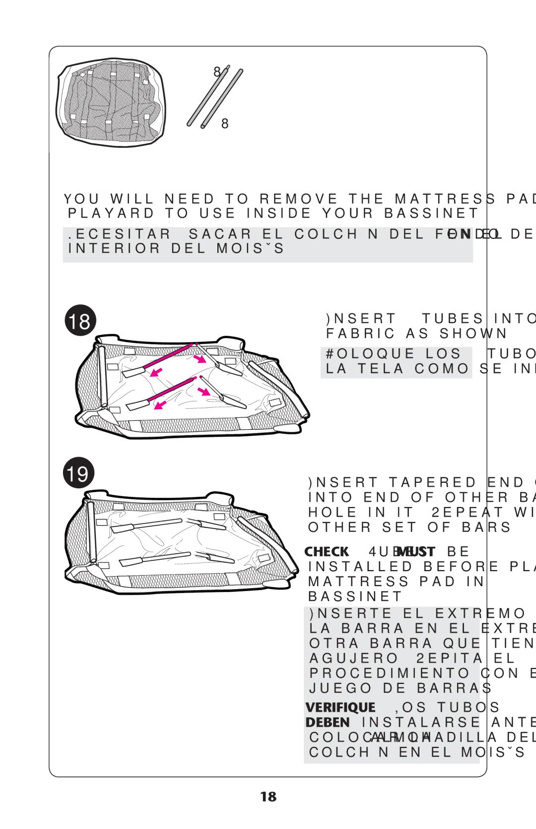 Graco PD189684A Fabric AS SHOWN, Hole in ITT2EPEAT with, Otherhseteof BARS, MattressPad, Bassinet, AGUJERO 2EPITA EL 