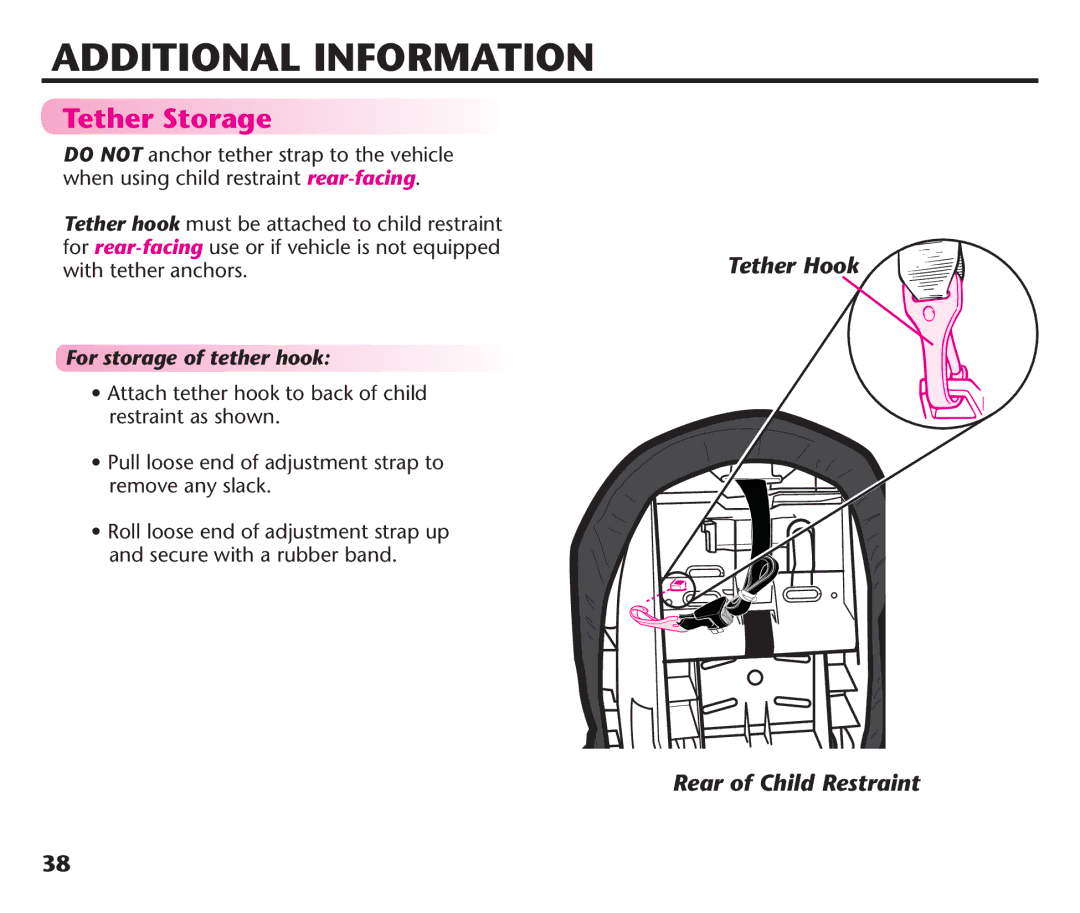 Graco PD191935A manual Additional Information, Tether Storage, For storage of tether hook 