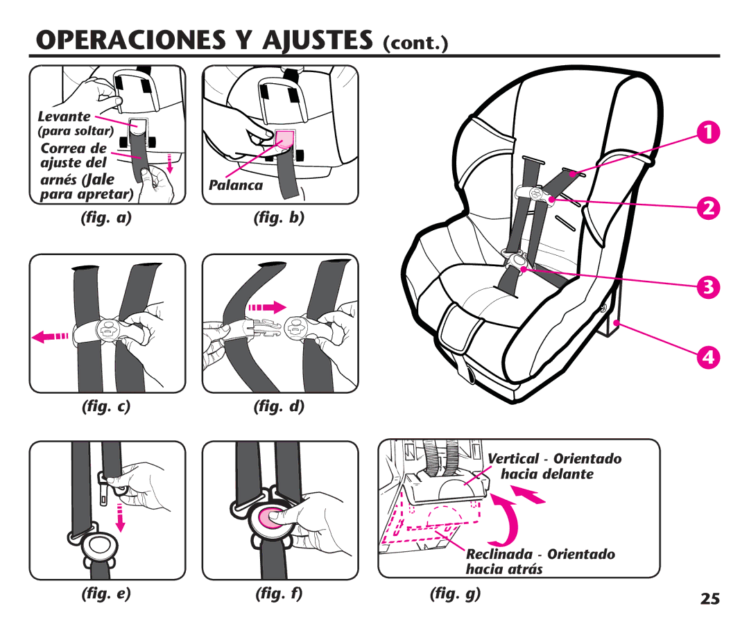 Graco PD191935A manual Levante, Correa de ajuste del Arnés Jale para apretar, Palanca 