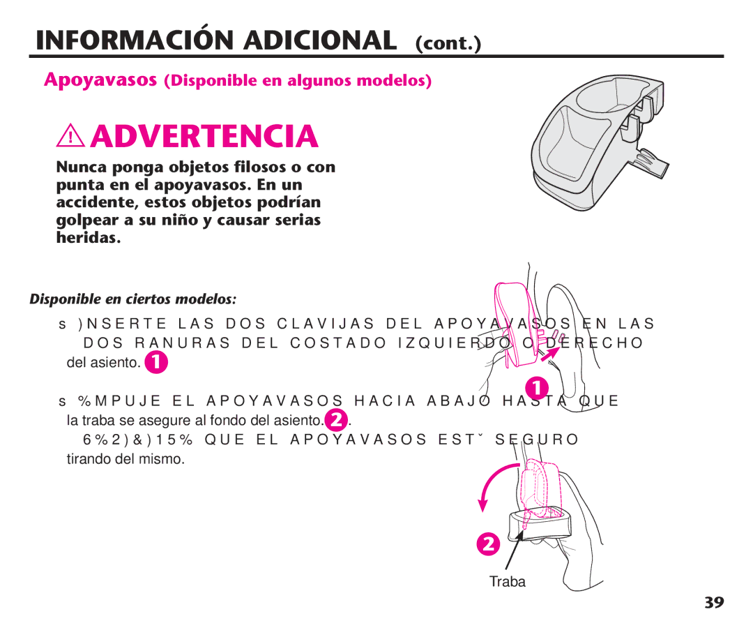 Graco PD191935A manual Disponible en ciertos modelos, Traba 