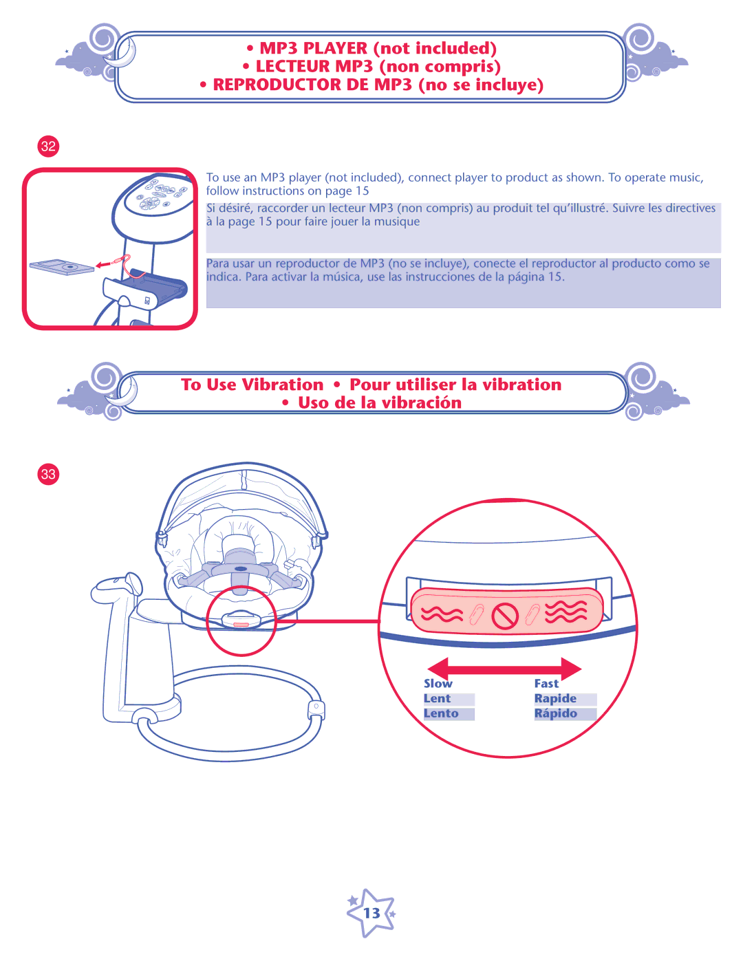 Graco PD193533A owner manual Slow Fast Lent Rapide Lento Rápido 