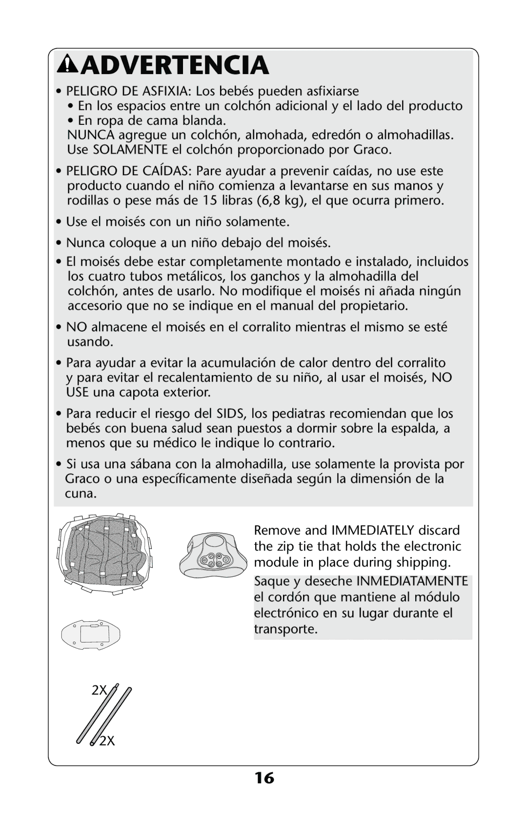 Graco PD193781A manual Advertencia, 2EMOVE ANDN--%$!4%,99DISCARDC 