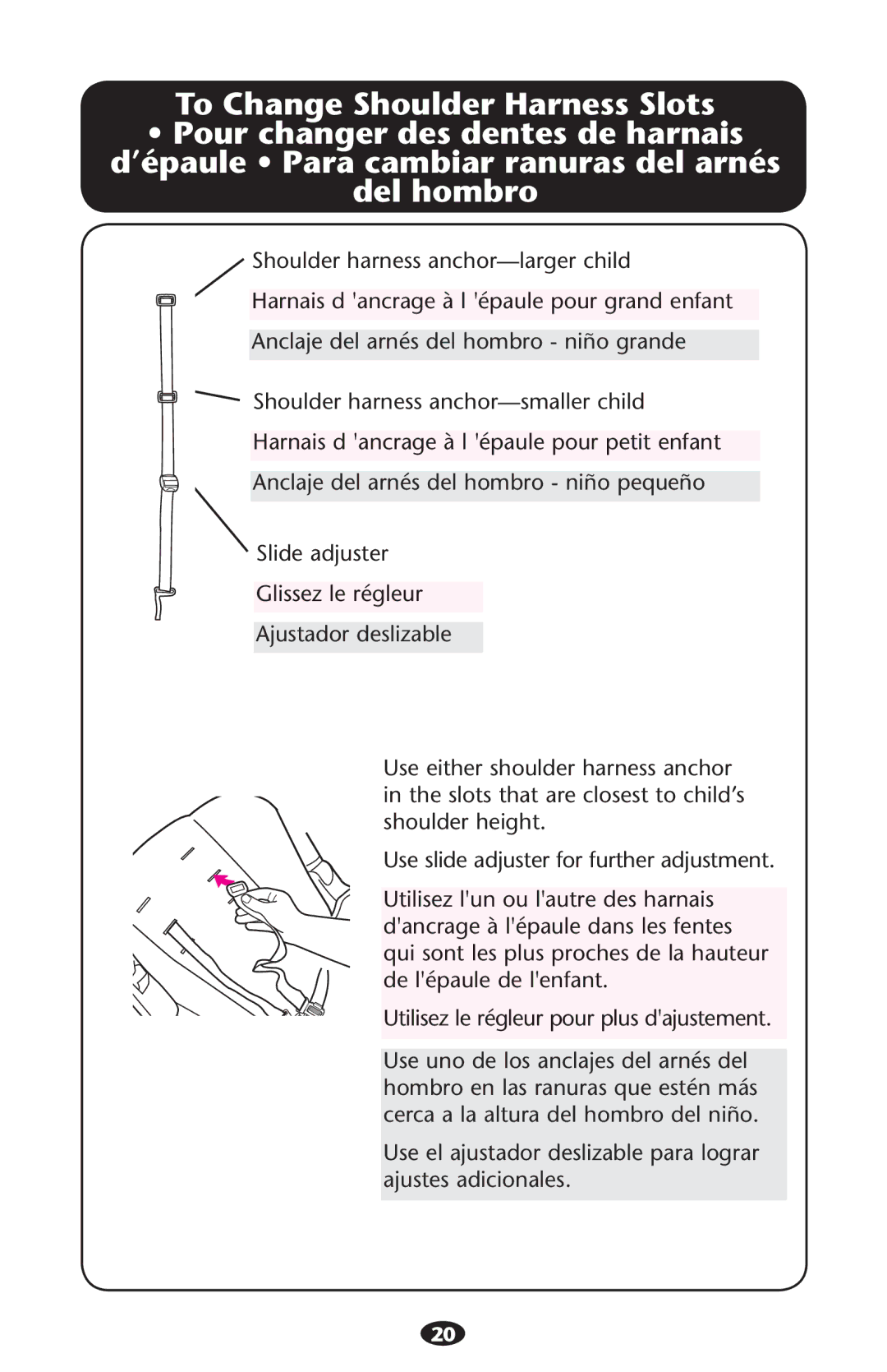 Graco PD194243C manual To Change Shoulder Harness Slots 