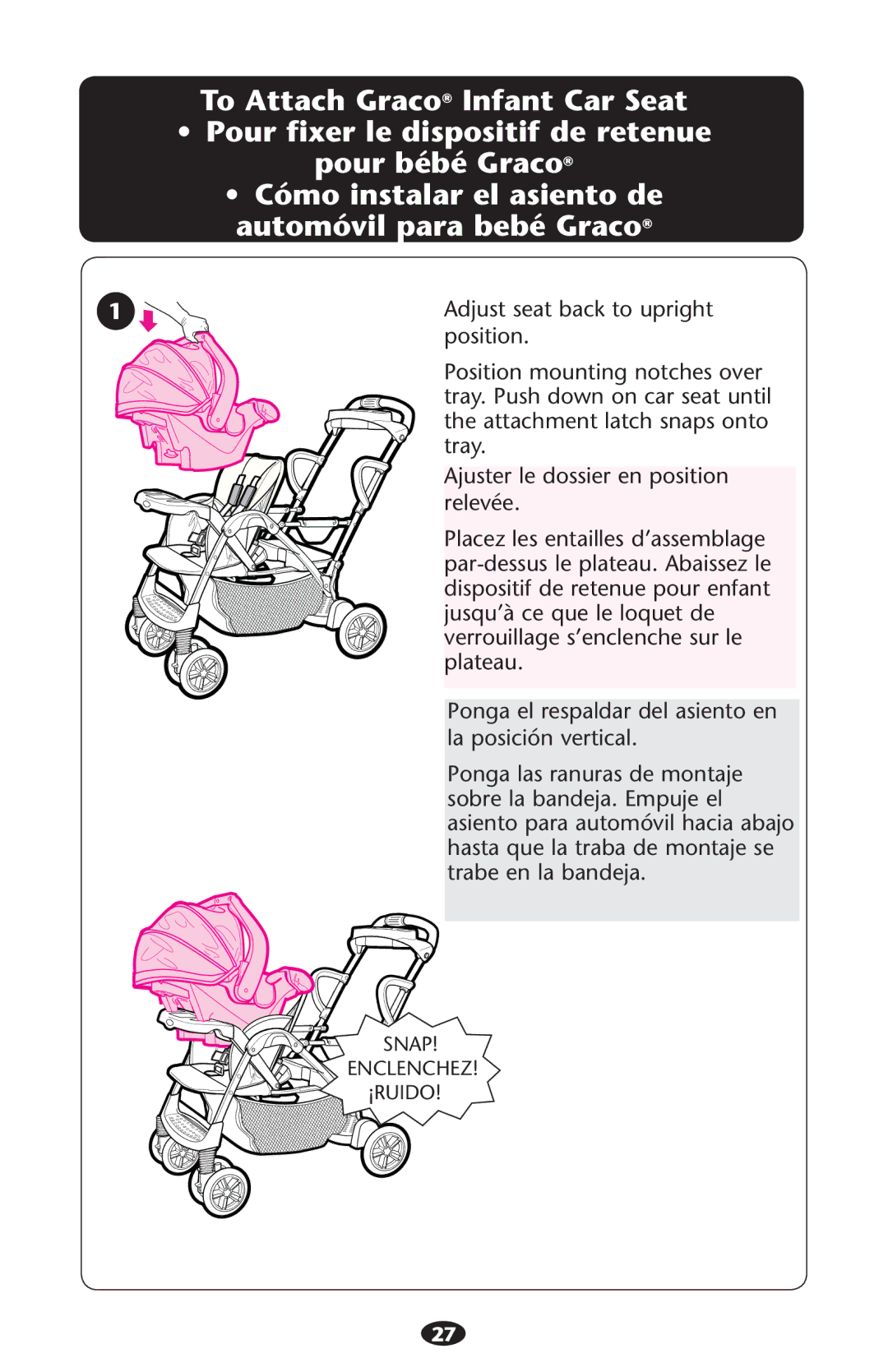 Graco PD194243C manual Adjust seat back to upright 