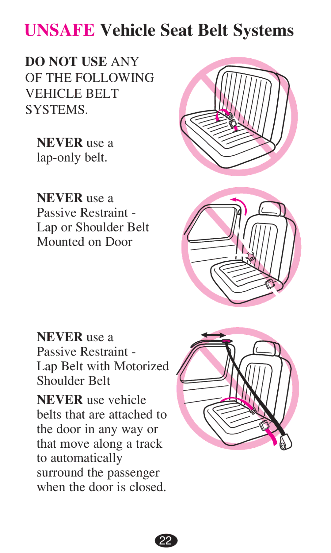 Graco PD194386A owner manual Unsafe Vehicle Seat Belt Systems, Do not USE ANY 