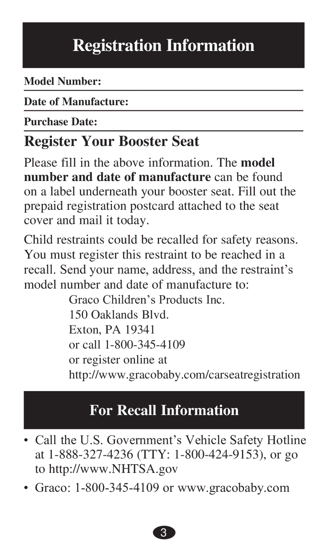 Graco PD194386A owner manual Registration Information, Register Your Booster Seat 