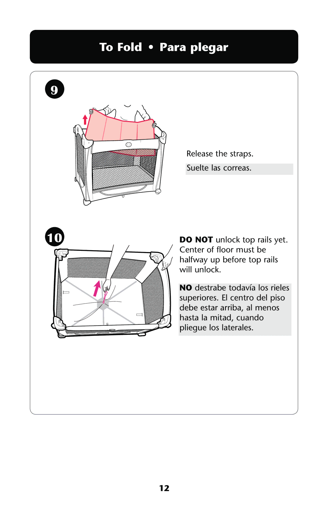 Graco PD197910A manual 4O &OLD ss 0ARA Plegar, 2ELEASEETHEHSTRAPS 3UELTE LASACORREAS, Will UNLOCK 