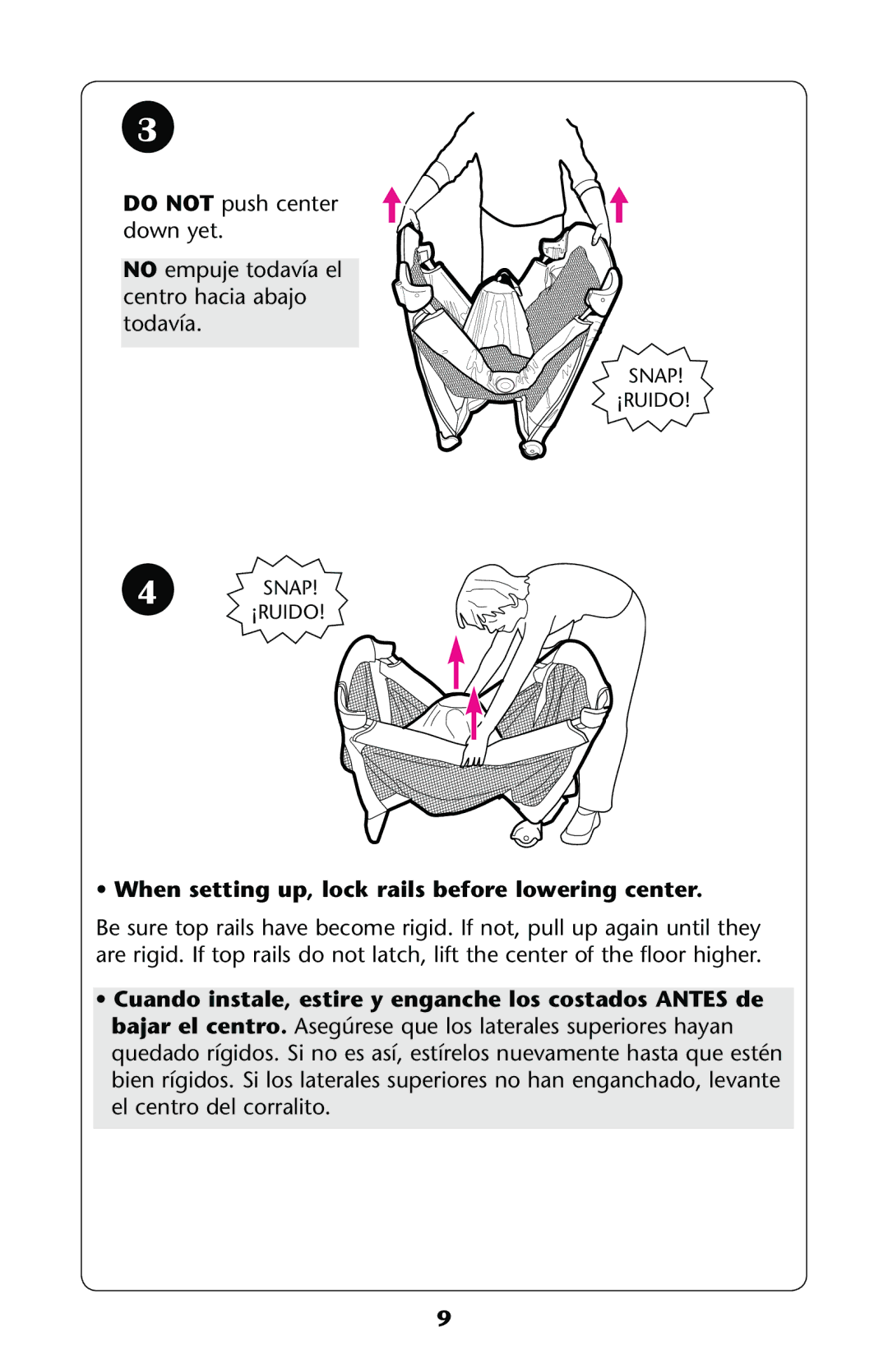 Graco PD197910A manual SsWhen setting up, lock rails before lowering center 