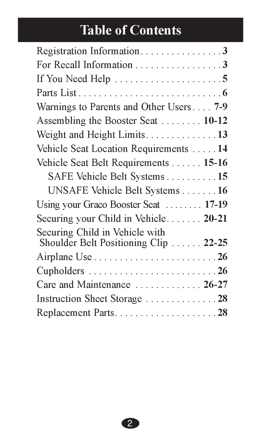 Graco PD202192A owner manual Table of Contents 