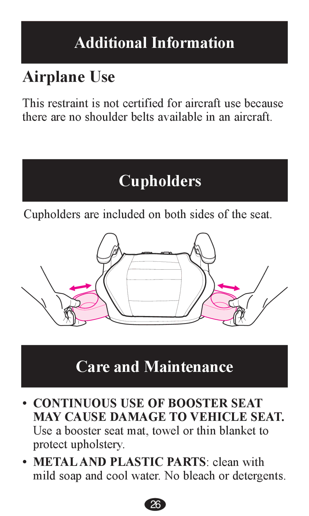 Graco PD202192A owner manual Additional Information, Cupholders, Care and Maintenance 