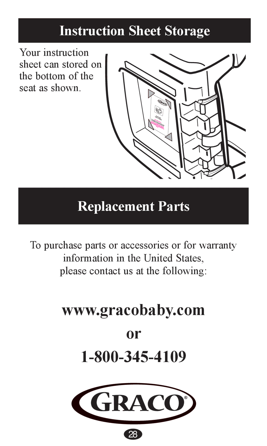 Graco PD202192A owner manual Instruction Sheet Storage, Replacement Parts 