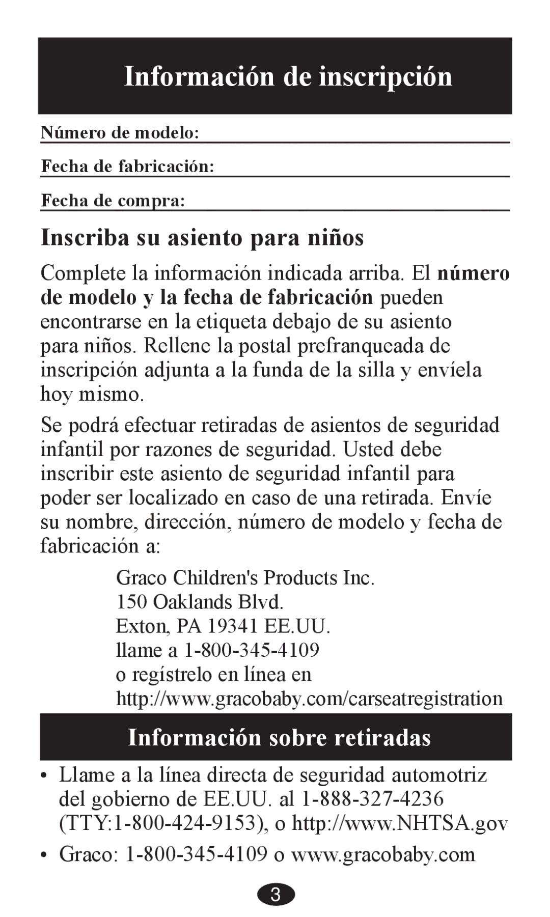 Graco PD202192A owner manual Información de inscripción, Inscriba su asiento para niños 