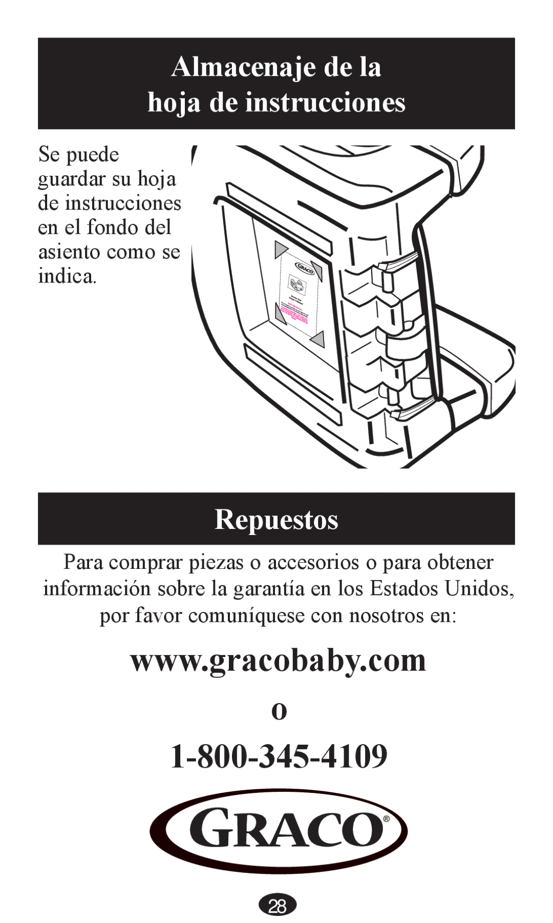 Graco PD202192A owner manual Almacenaje de la Hoja de instrucciones, Repuestos 