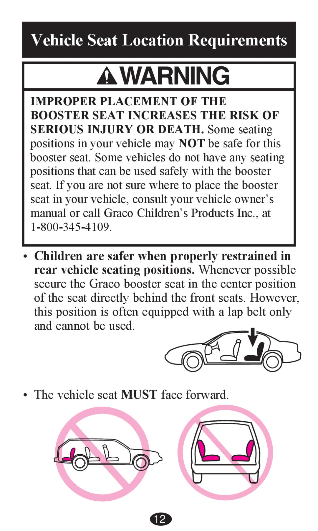 Graco PD202326A owner manual Vehicle Seat Location Requirements 