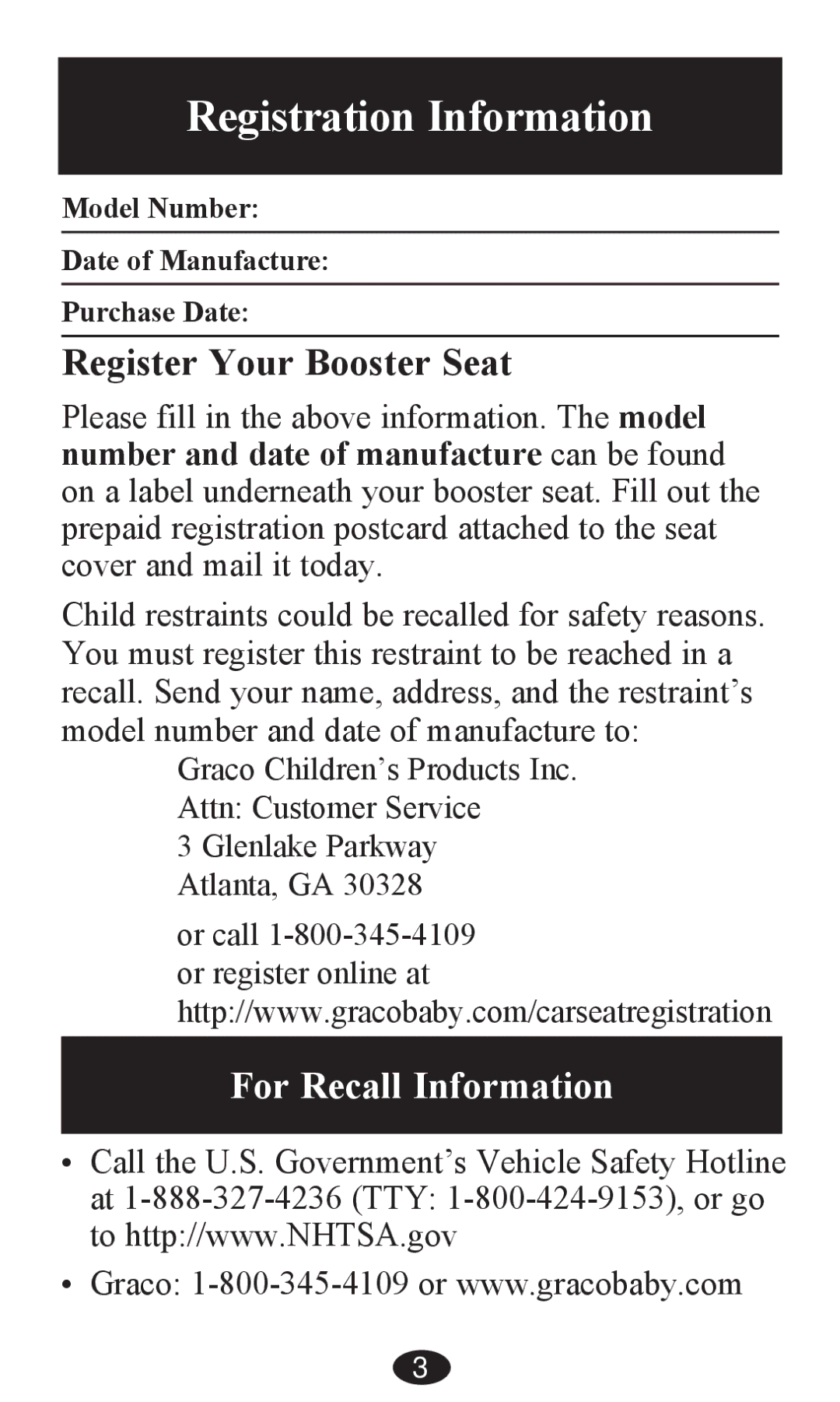 Graco PD202326A owner manual Registration Information, Register Your Booster Seat 