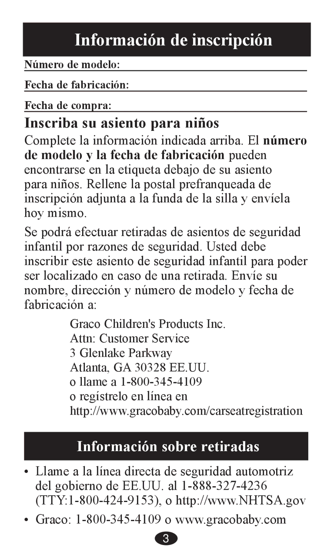 Graco PD202326A owner manual Información de inscripción, Inscriba su asiento para niños 