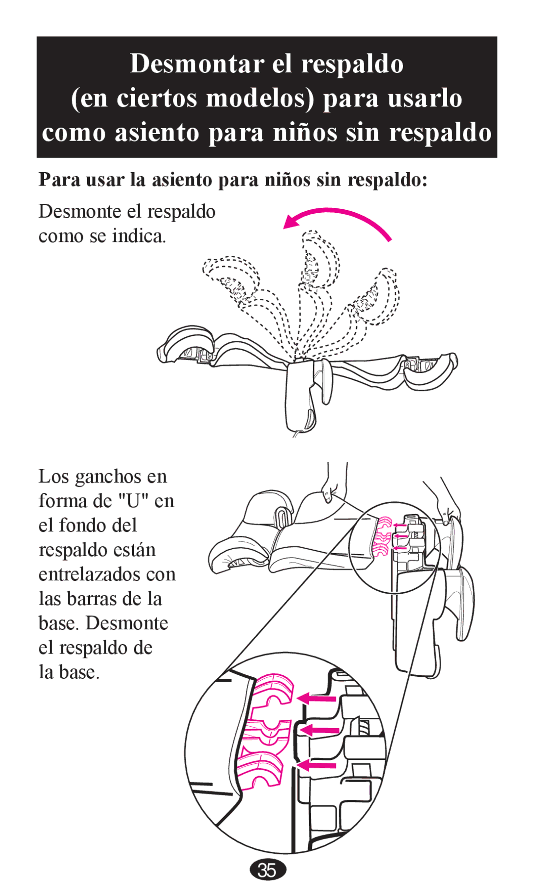 Graco PD202326A owner manual Para usar la asiento para niños sin respaldo 