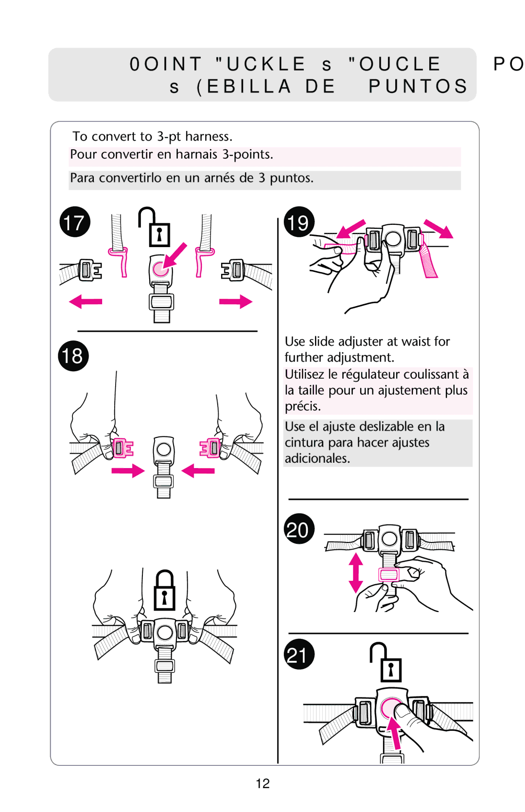 Graco PD202864A manual 0OINTIUCKLE s Oucle ÌÌPOINTS Ss Ebillaide PUNTOS 