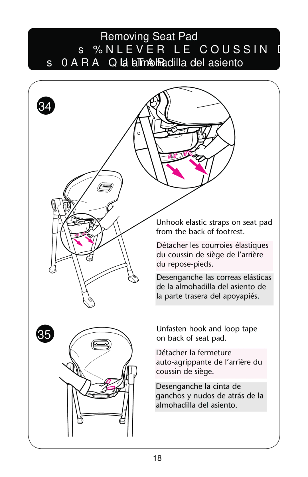 Graco PD202864A manual Ss0ARA Quitar la almohadilla del asiento 