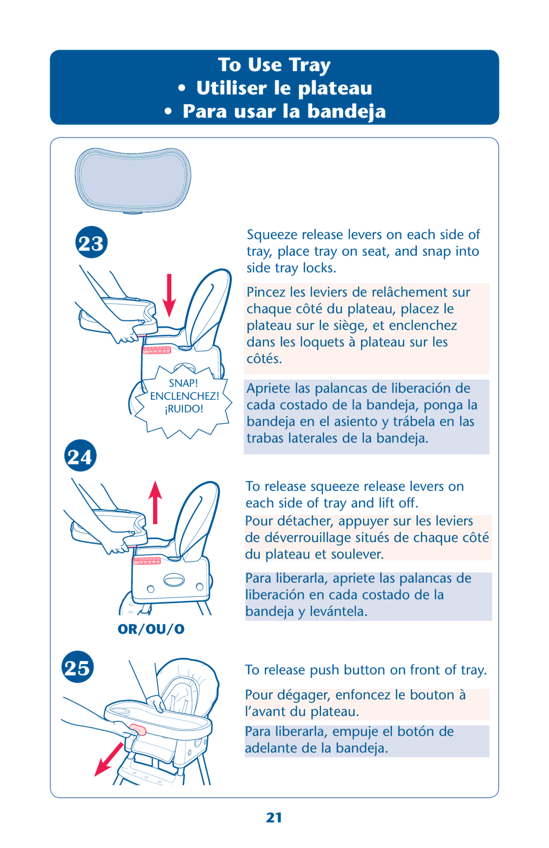 Graco PD202868A owner manual To Use Tray, Ss 5TILISER LE Plateaut ss 0ARA Usar LA Bandeja 