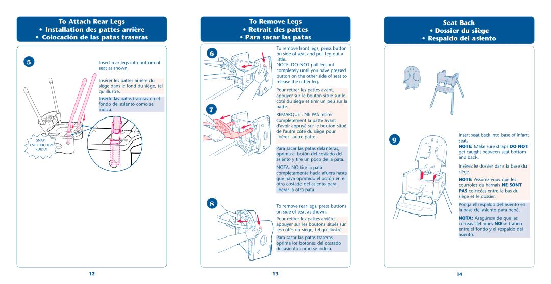 Graco PD202868A owner manual To Attach Rear Legs, Seat Back, Ss$OSSIERSDU Siògeò, Ss2ESPALDO Deleasiento 