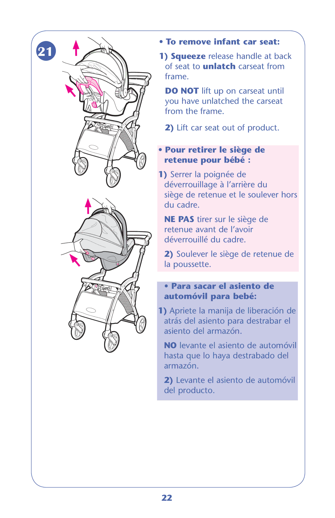 Graco PD203261B manual SsPour retirer le siège de 