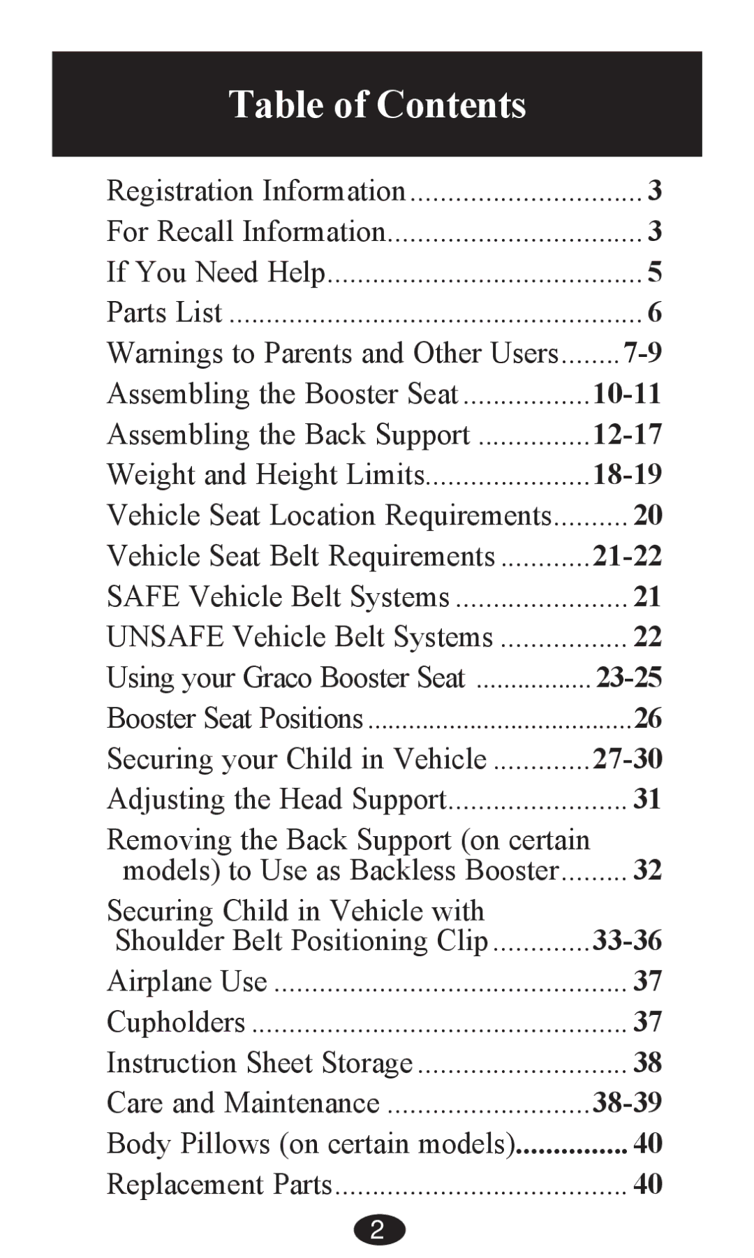 Graco PD203827A owner manual Table of Contents 