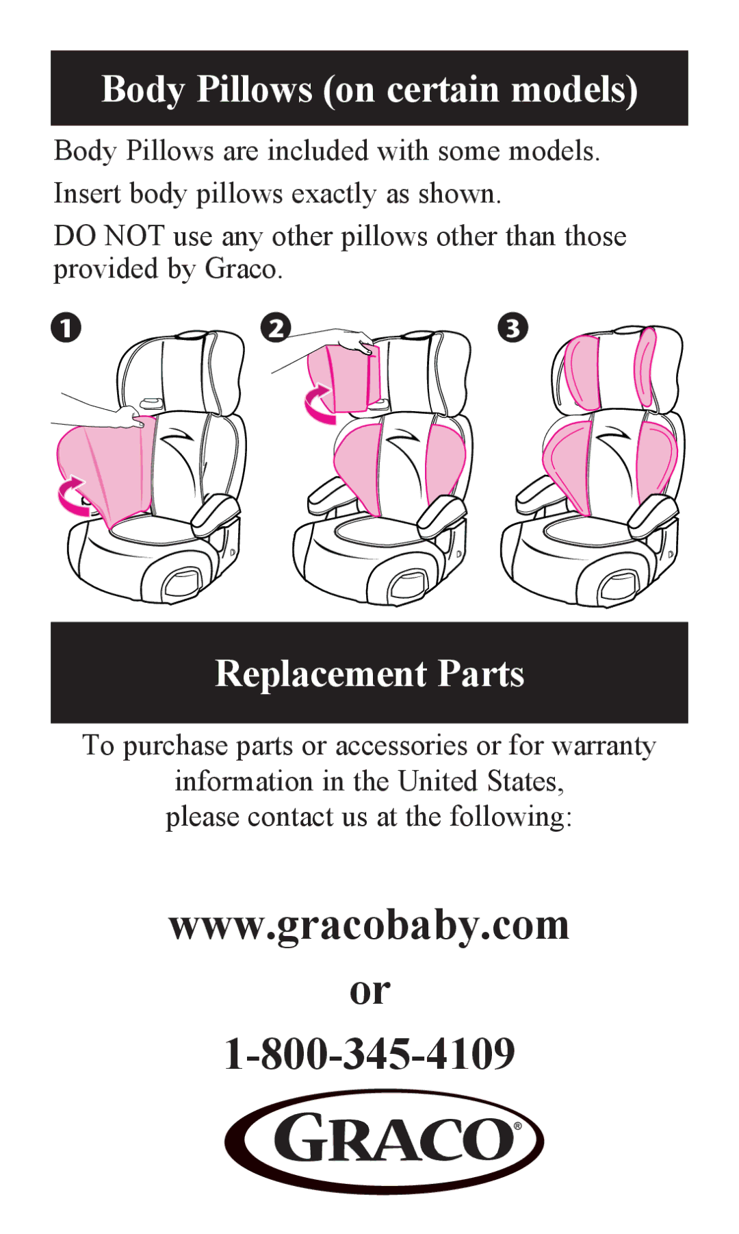 Graco PD203827A owner manual Body Pillows on certain models, Replacement Parts 