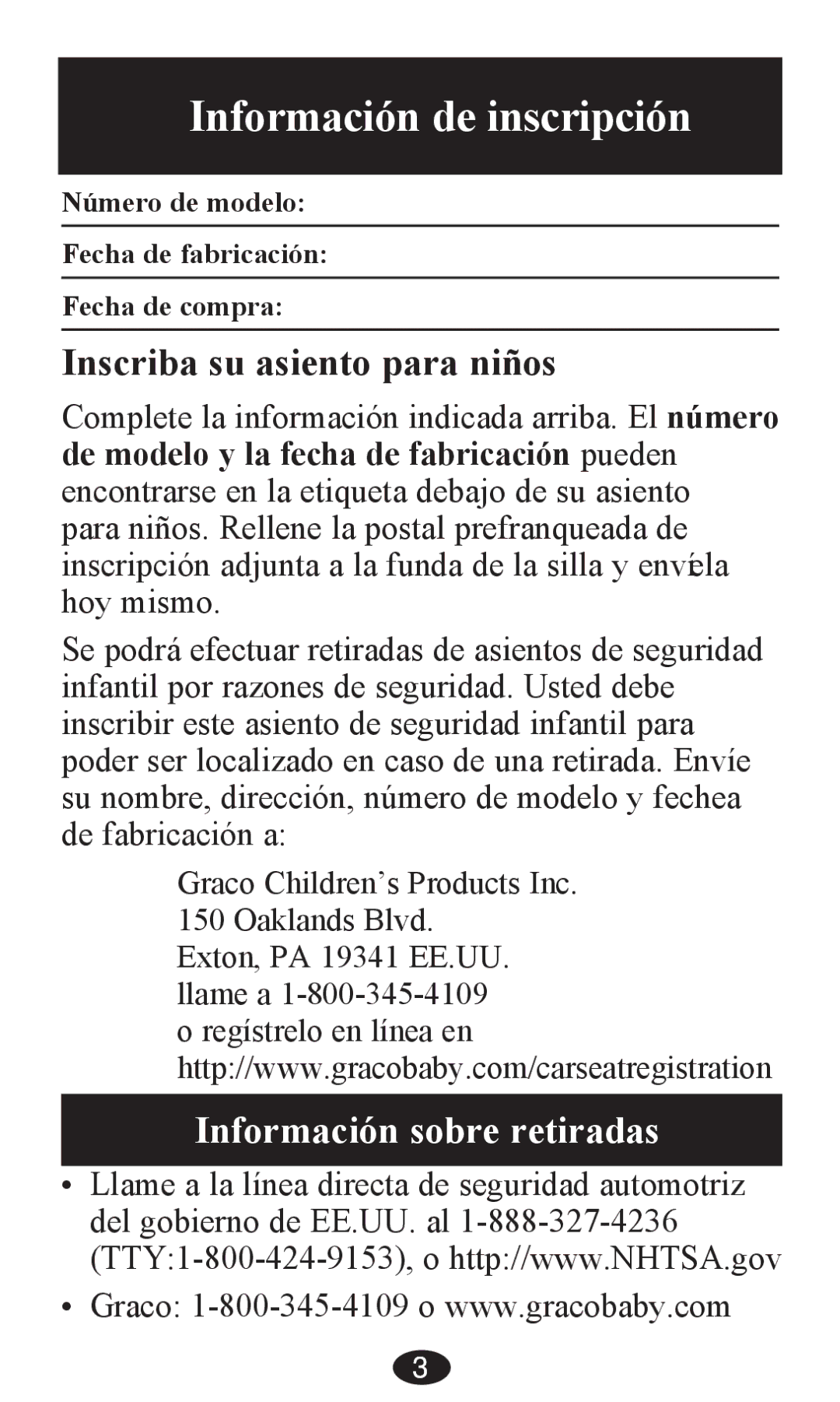 Graco PD203827A owner manual Información de inscripción, Inscriba su asiento para niños 