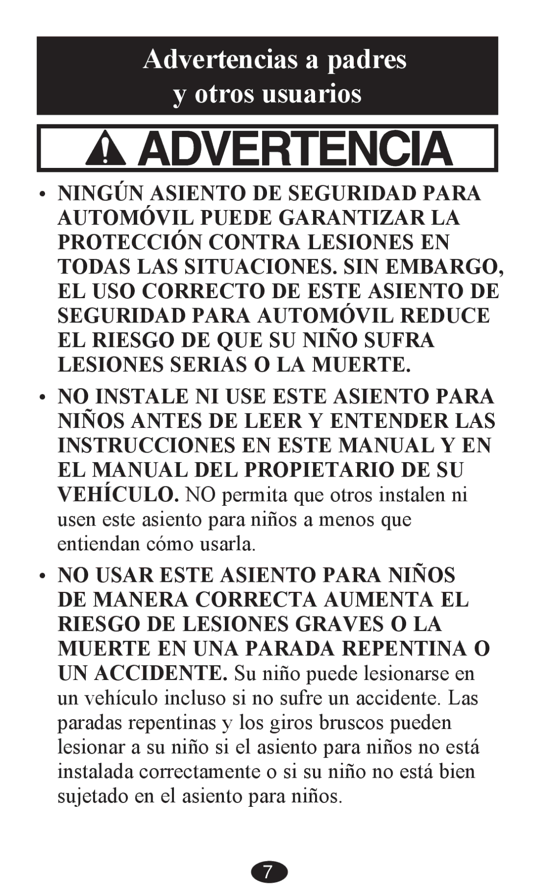 Graco PD203827A owner manual Advertencias a padres y otros usuarios 