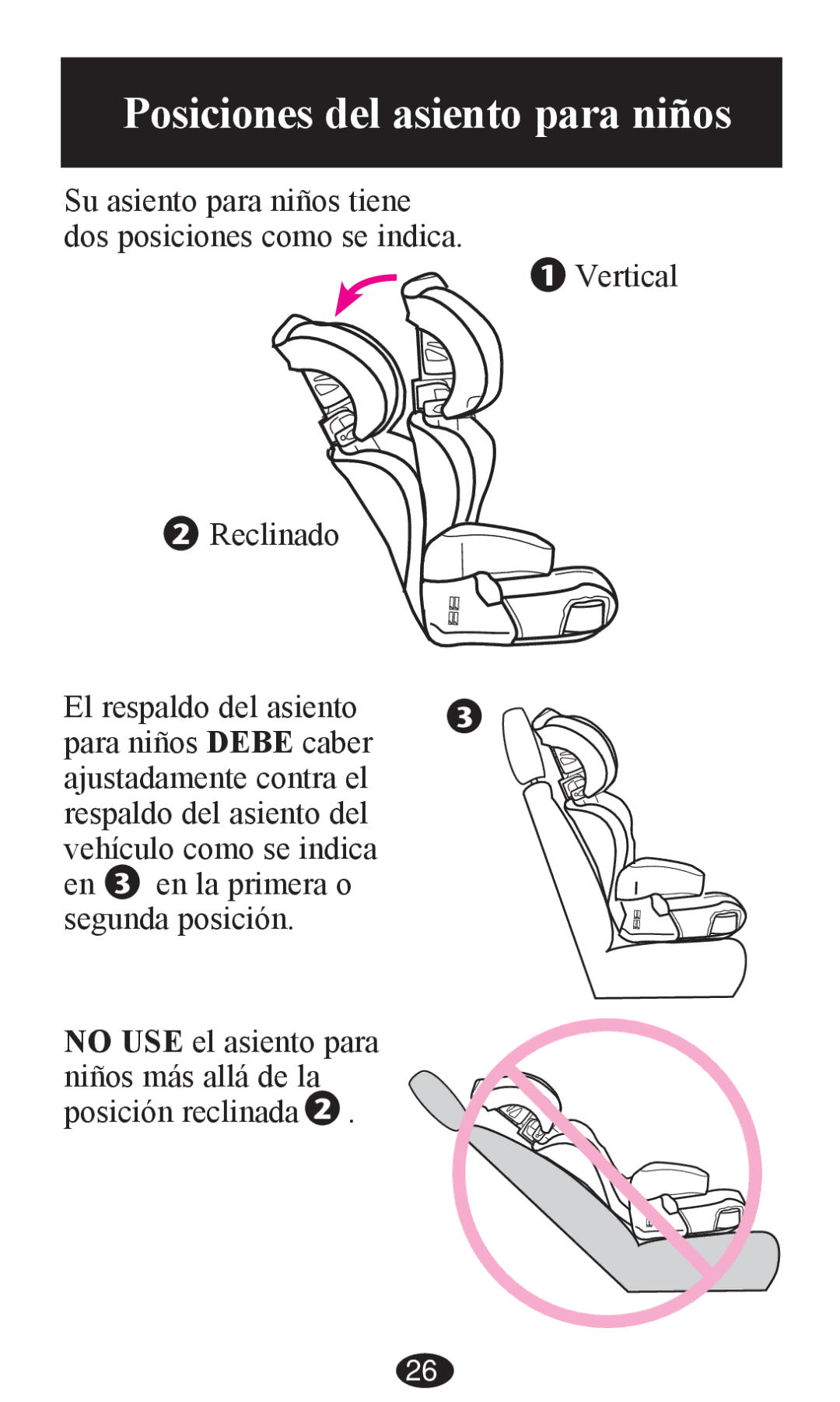 Graco PD203827A owner manual Posiciones del asiento para niños 