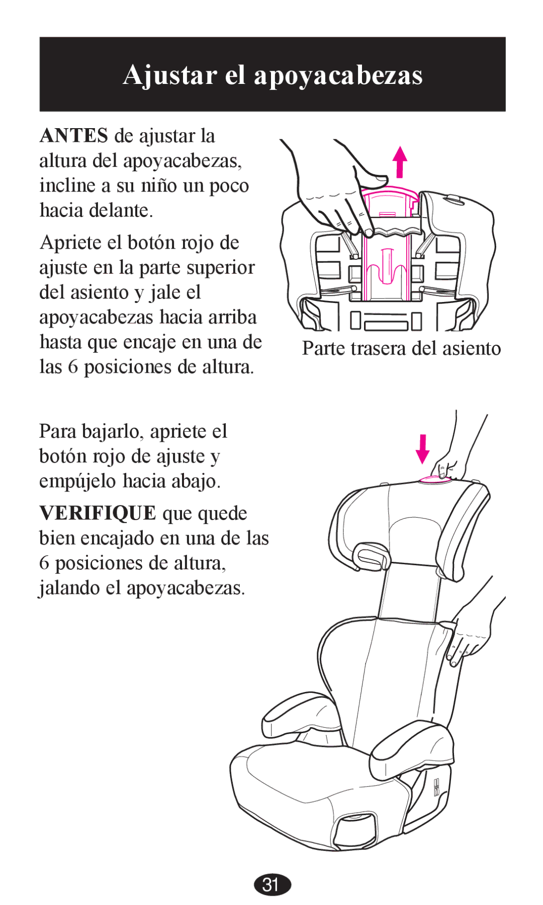 Graco PD203828A owner manual Ajustar el apoyacabezas 