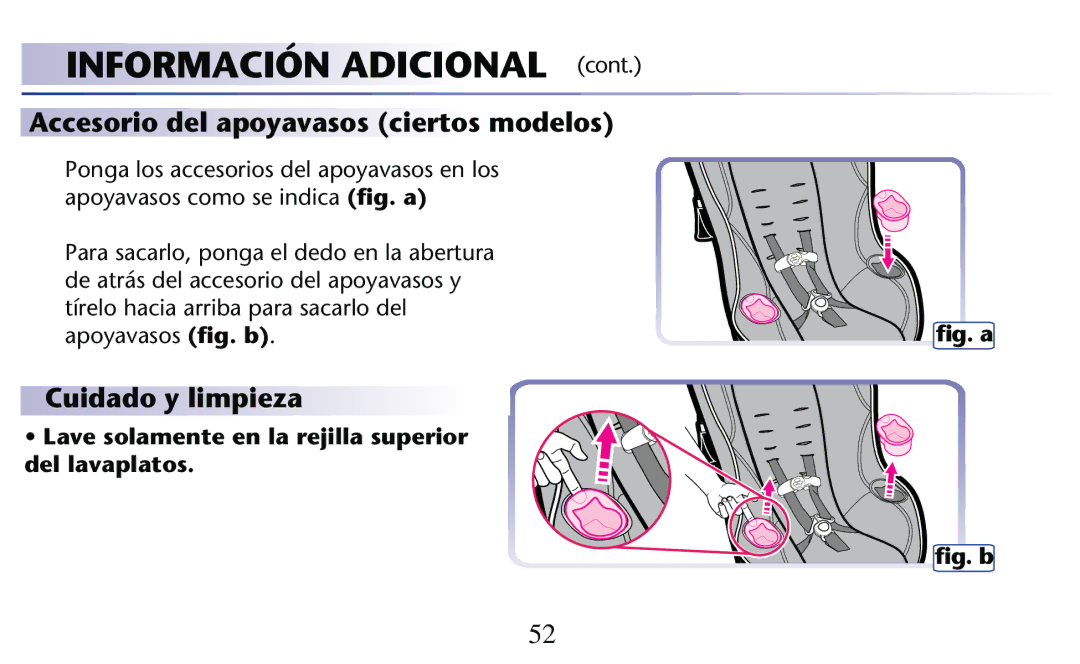 Graco PD204108A owner manual Accesorio del apoyavasos ciertos modelos, Cuidado y limpieza 