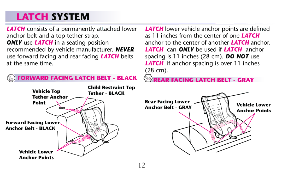 Graco PD204108A owner manual Latch System, Latch if Anchor Spacingcis Over  Inches CM  