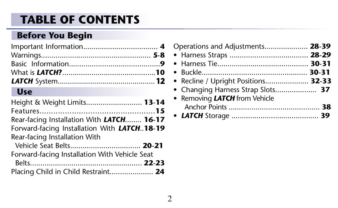 Graco PD204108A owner manual Table of Contents 