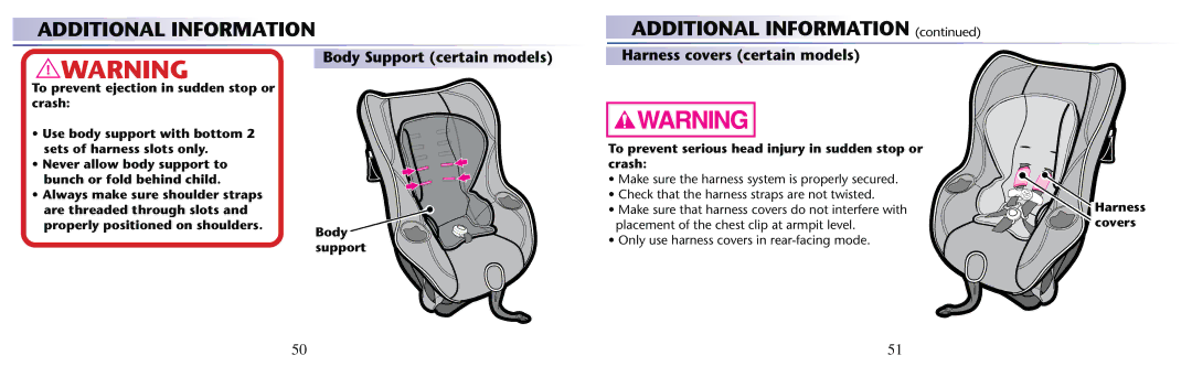 Graco PD204108A Additional Information Additional Information , Body Support certain models Harness covers certain models 