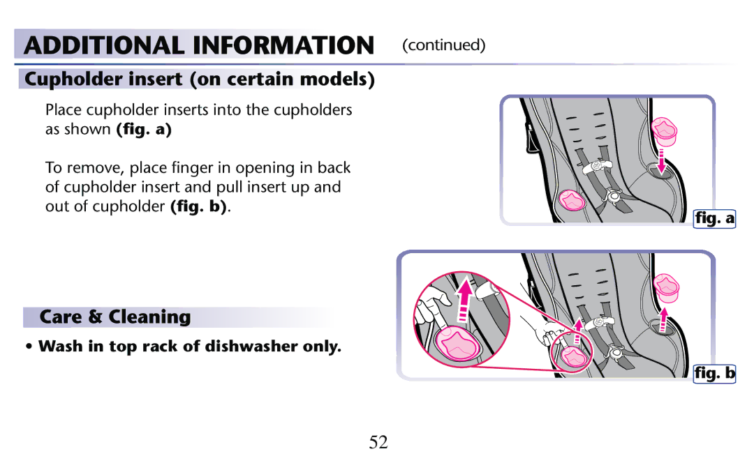 Graco PD204108A owner manual Cupholder insert on certain models, Ss7ASHSIN TOP Racktof DISHWASHERKONLY ﬁg. a ﬁg. b 