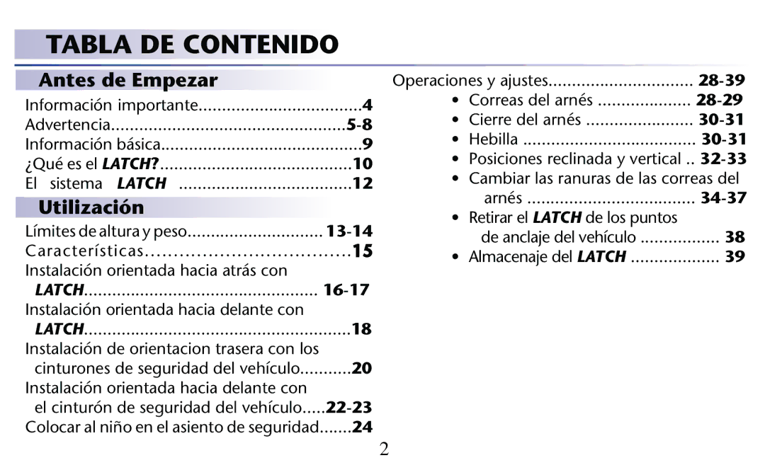 Graco PD204108A owner manual Tabla DE Contenido, Antes de Empezar, Utilización 