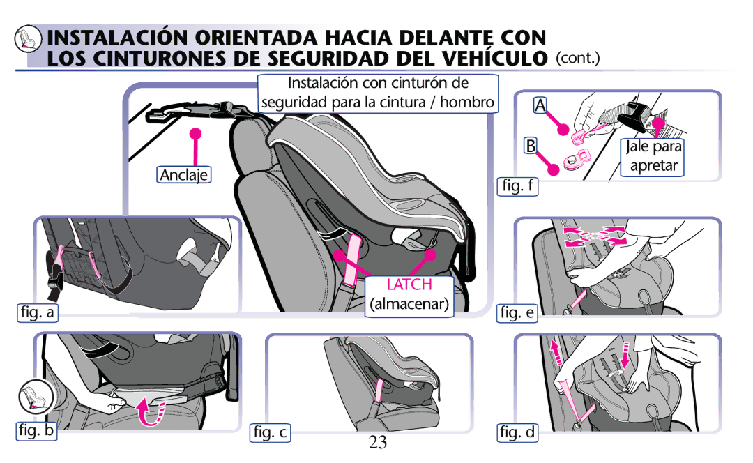 Graco PD204108A owner manual Apretar, ﬁg. f ﬁg. a, Almacenar, ﬁg. e ﬁg. b ﬁg. c ﬁg. d 