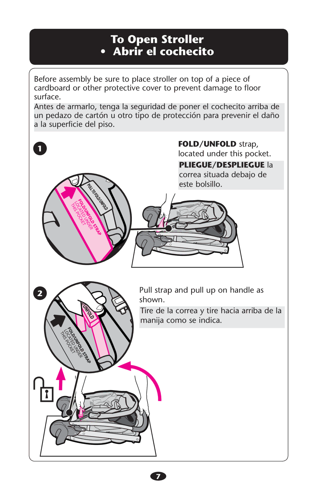 Graco PD204226B manual To Open Stroller Ss !BRIR Elrcochecito, FOLD/UNFOLD strap 