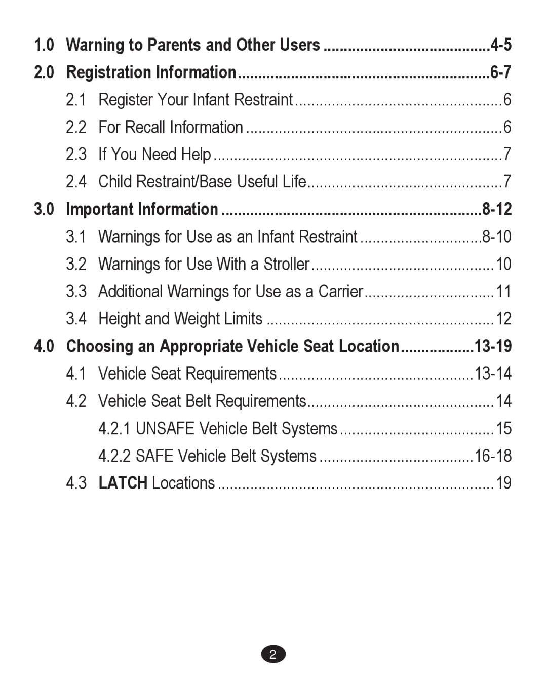 Graco PD204226C manual Choosing an Appropriate Vehicle Seat Location 13-19, Registration Information 