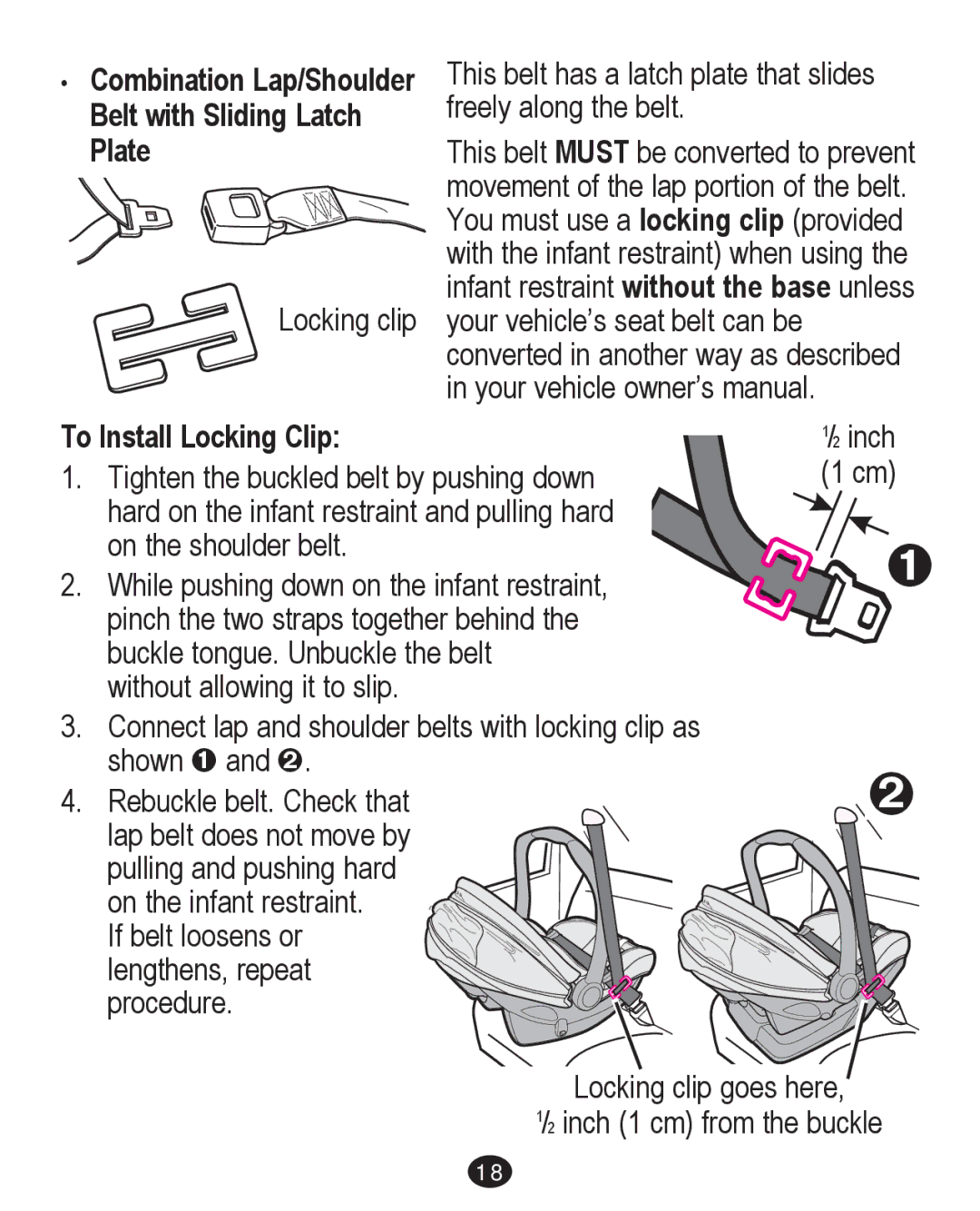 Graco PD204226C manual ‡ Combination Lap/Shoulder Belt with Sliding Latch Plate, To Install Locking Clip 