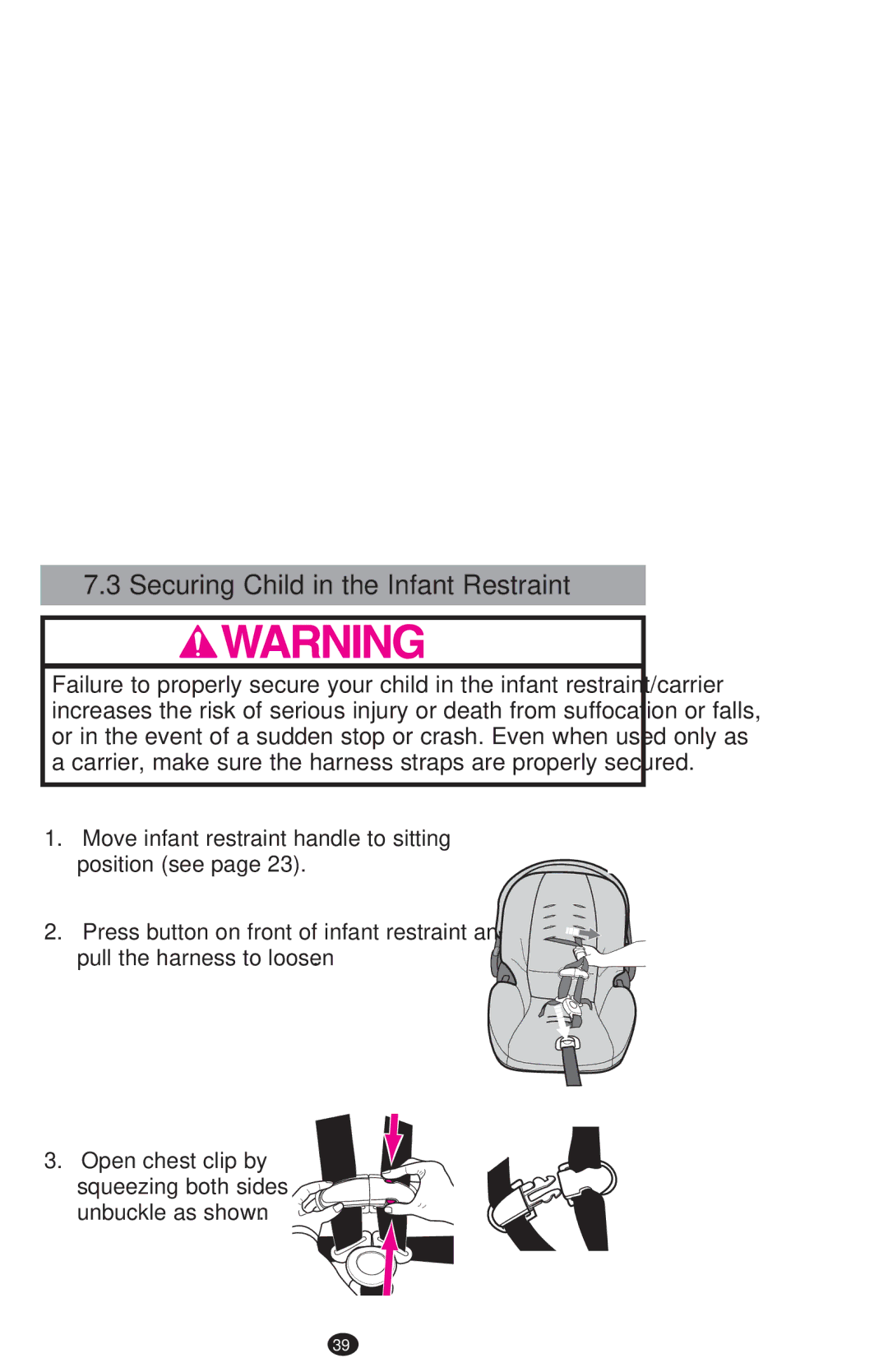 Graco PD204226C manual Securing Child in the Infant Restraint 