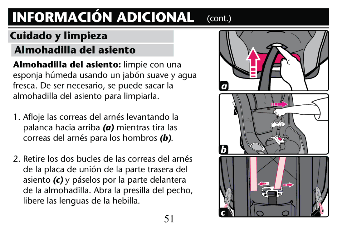 Graco PD205009A owner manual Cuidado y limpieza Almohadilla del asiento 