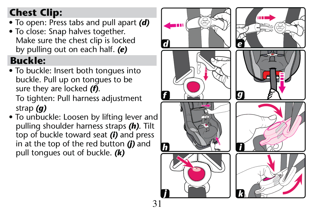 Graco PD205009A owner manual Chest Clip, Buckle 