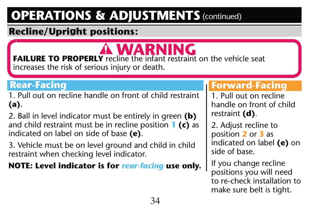 Graco PD205009A owner manual Rear-Facing, Pull out on recline handle on front of child restraint 