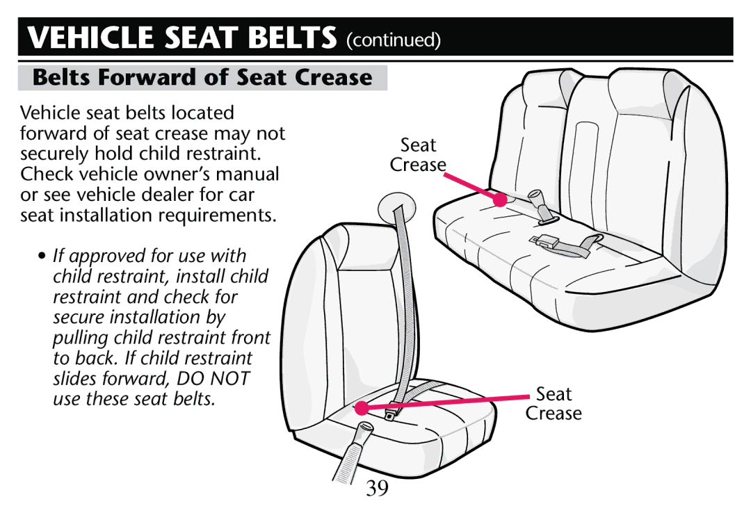 Graco PD205009A owner manual Vehicle Seat Belts , Belts Forward of Seat Crease 