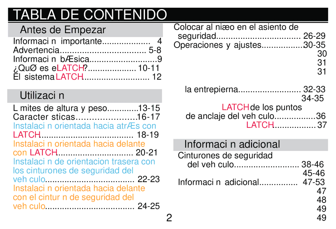 Graco PD205009A owner manual Tabla DE Contenido, Antes de Empezar, Utilización, Información adicional 