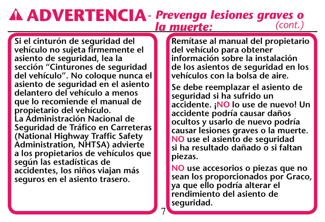 Graco PD205009A owner manual La muerte 