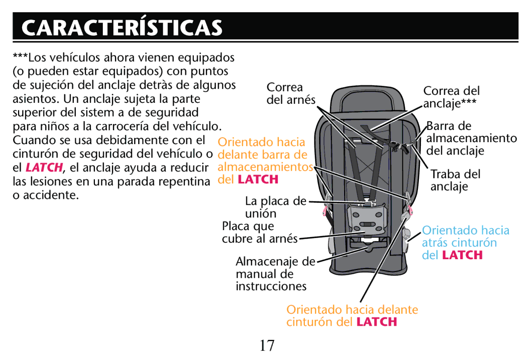 Graco PD205009A owner manual Orientado hacia delante Cinturón del Latch 